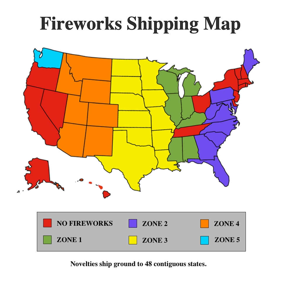Fireworks Freight Zone Shipping Map